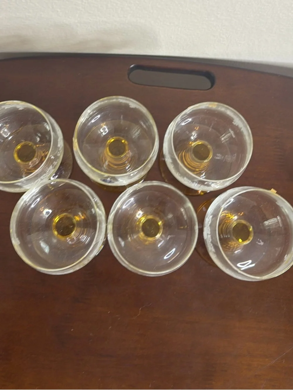 Vintage Schott Zwiesel Amber Ribbed Stem Wine Glasses with Etched Bowls